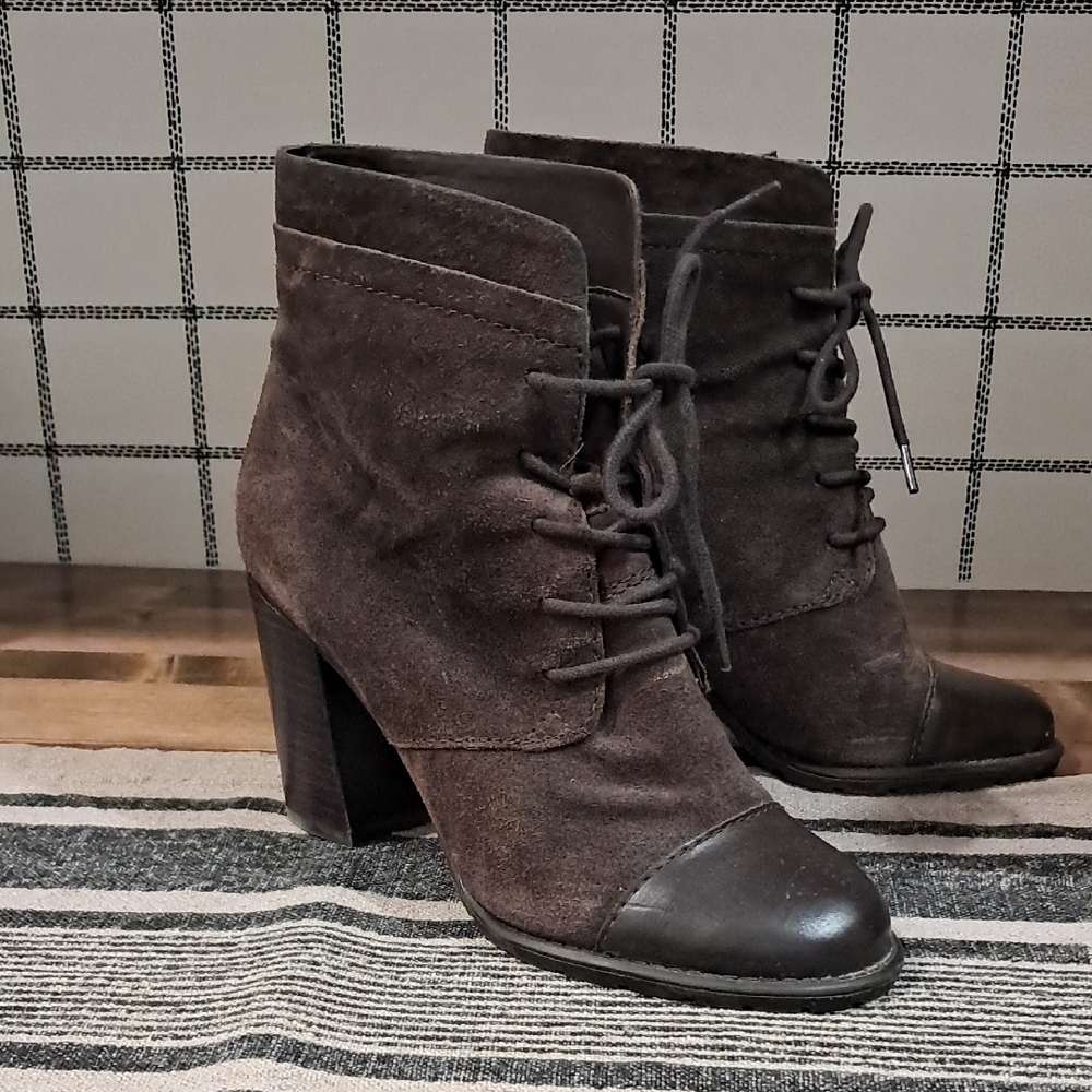 Franco Sarto Dark Brown Suede Lace-Up Ankle Boots